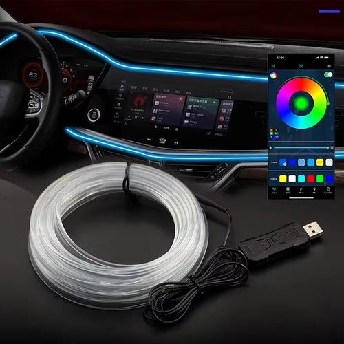 Car Interior RGB LED Light Strip - Ambient Neon Fiber Optic USB Atmosphere Lamp with APP Control (1/2/3/4/5M)