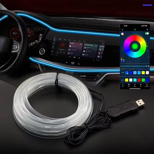 Car Interior RGB LED Light Strip - Ambient Neon Fiber Optic USB Atmosphere Lamp with APP Control (1/2/3/4/5M)