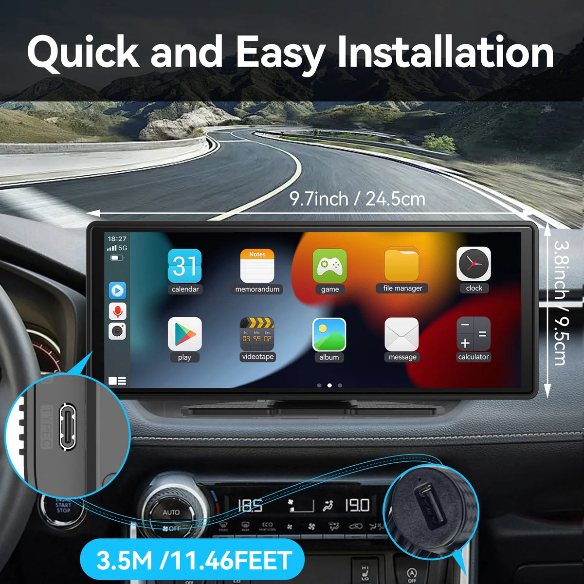 Universal Wireless CarPlay and Android Auto Touchscreen Display for Vehicles