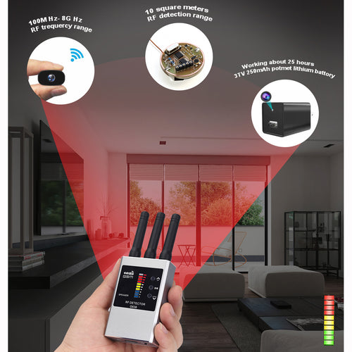 RF Bug Detector and Hidden Camera Finder with Anti-Spy Listening Capability