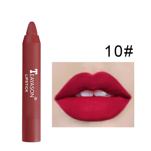 12-Color Natural Matte Lipstick Pencil - Waterproof Silk Lip Glaze for Long-Lasting, Non-Stick Cup Lip Tint
