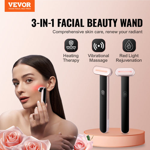 Professional 3-in-1 LED Red Light Therapy Wand for Face and Neck with Heating and Vibrating Massage Features, Portable Beauty Device