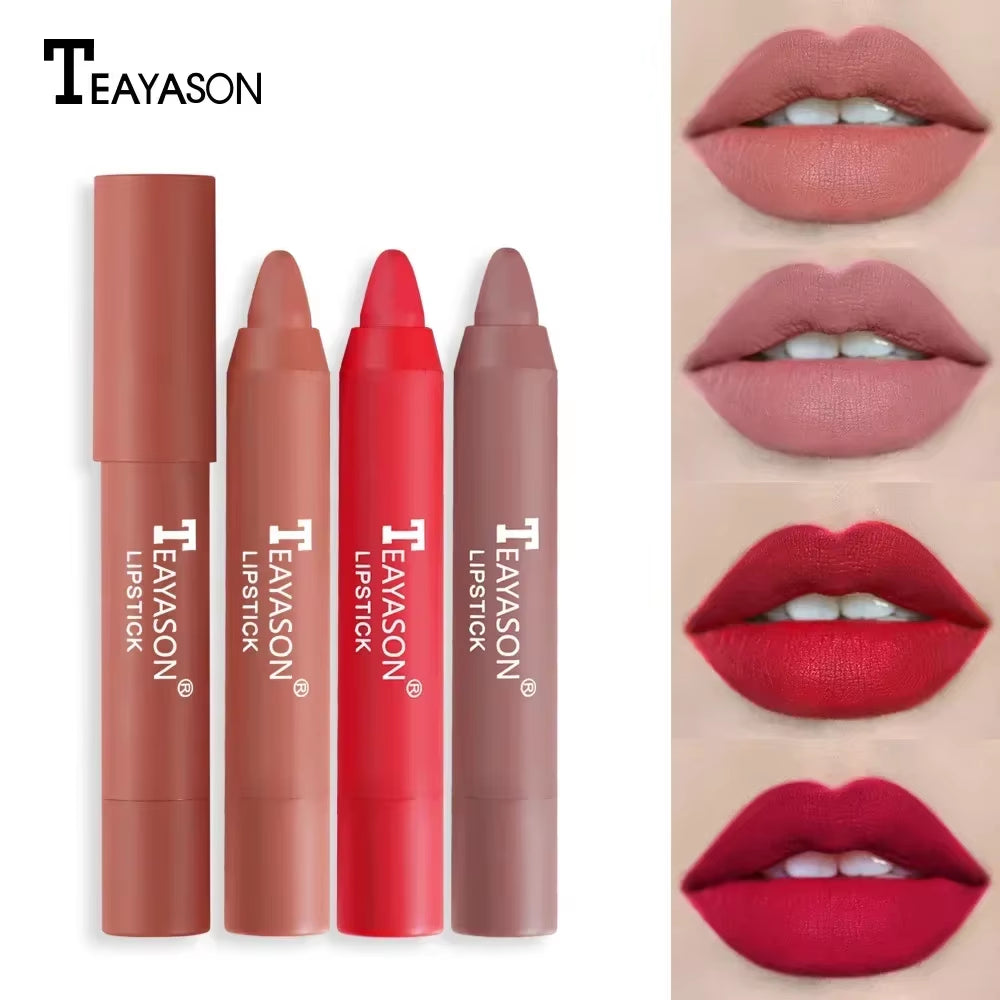 12-Color Natural Matte Lipstick Pencil - Waterproof Silk Lip Glaze for Long-Lasting, Non-Stick Cup Lip Tint
