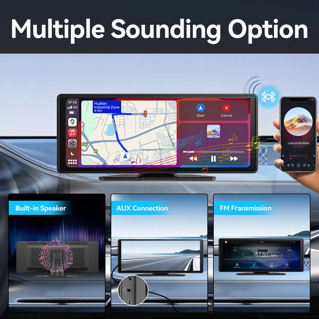 Universal Wireless CarPlay and Android Auto Touchscreen Display for Vehicles