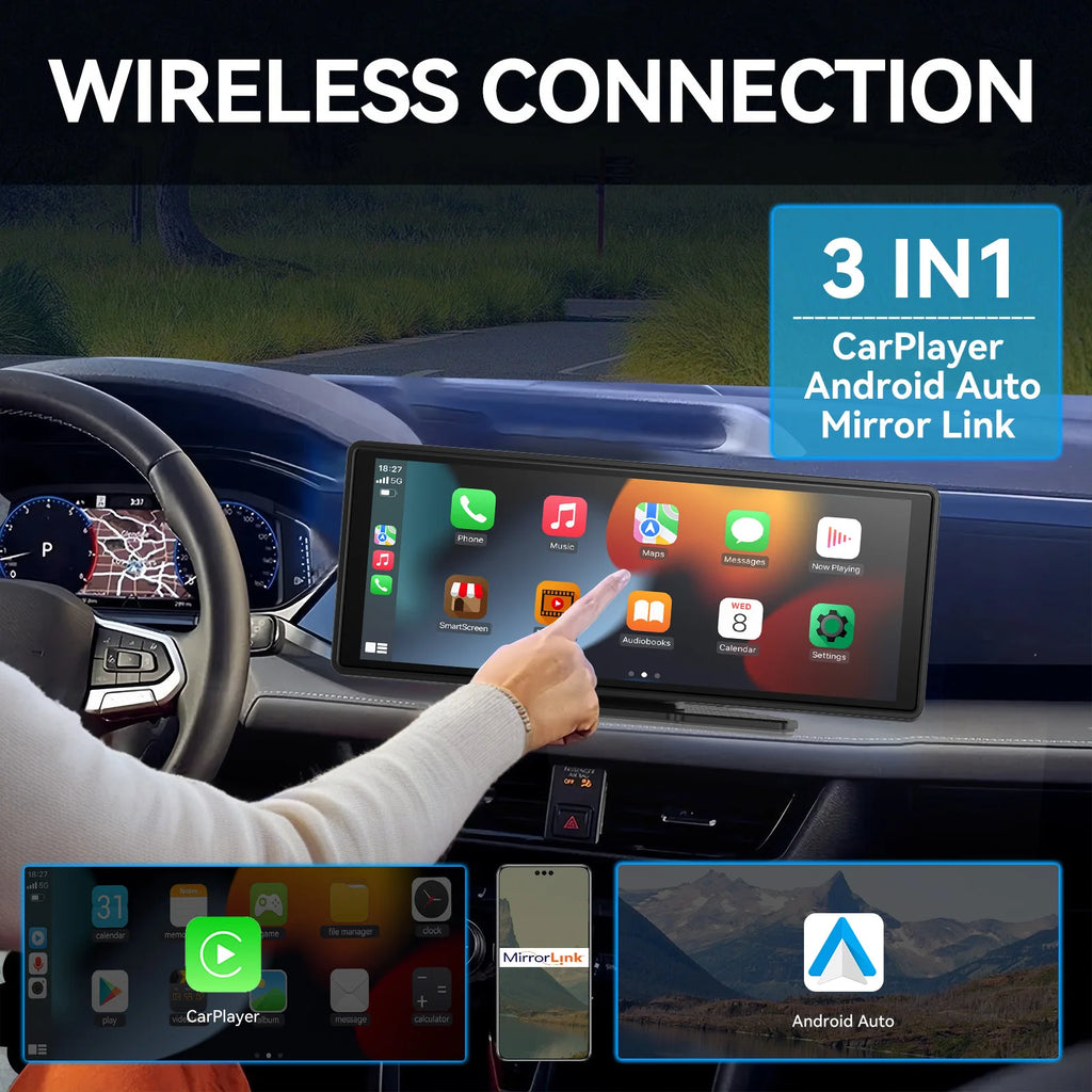 Universal Wireless CarPlay and Android Auto Touchscreen Display for Vehicles